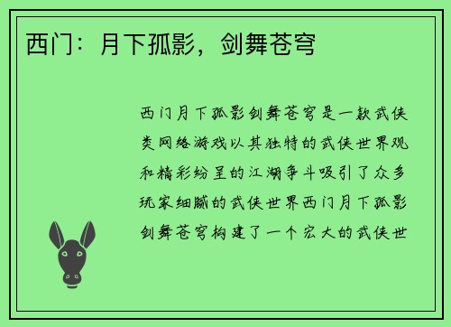 西门：月下孤影，剑舞苍穹