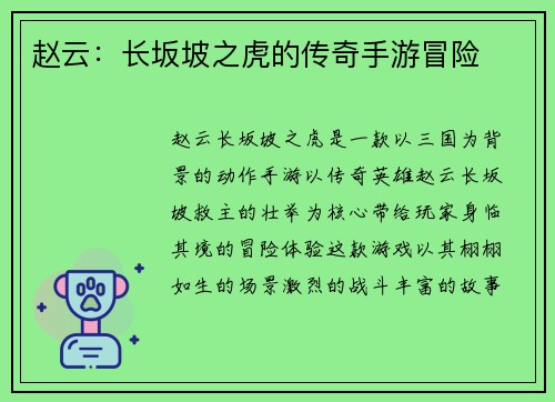赵云：长坂坡之虎的传奇手游冒险